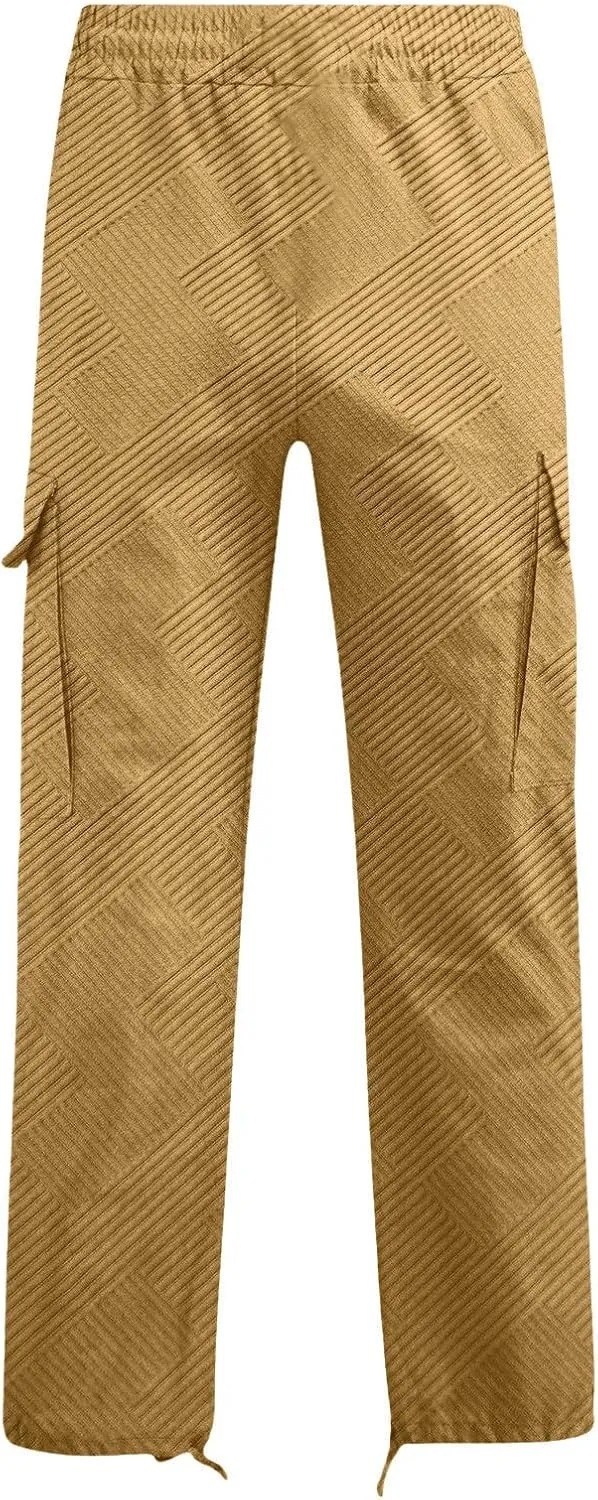 Sweatpants for Men Sport Tapered Tactical Slacks Man Split Utility Slim Fit Expandable Waist Solid Color Cargo