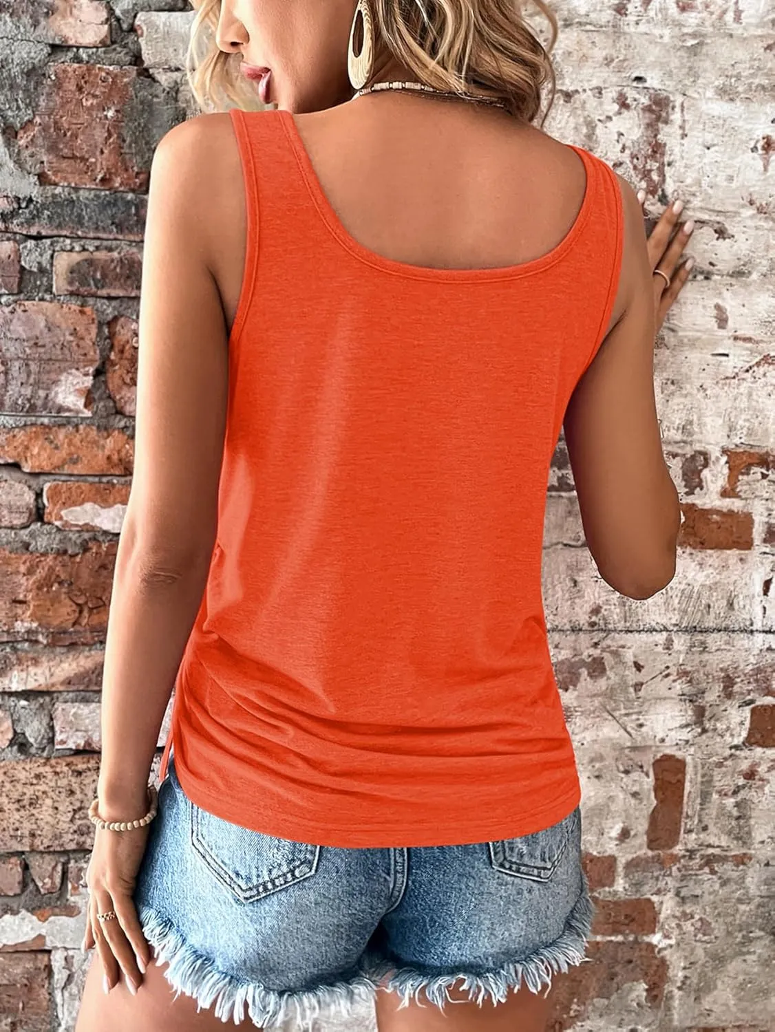 SweatyRocks Women's Scoop Neck Half Button Tank Top Casual Sleeveless Drawstring Tie Side Tops