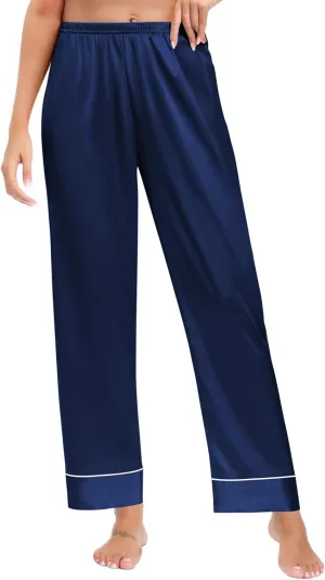 SWOMOG Women's Silk Satin Pants Wide Leg Pajama Bottoms Palazzo Lounge Pants Casual Loose Trousers Pj with Pockets