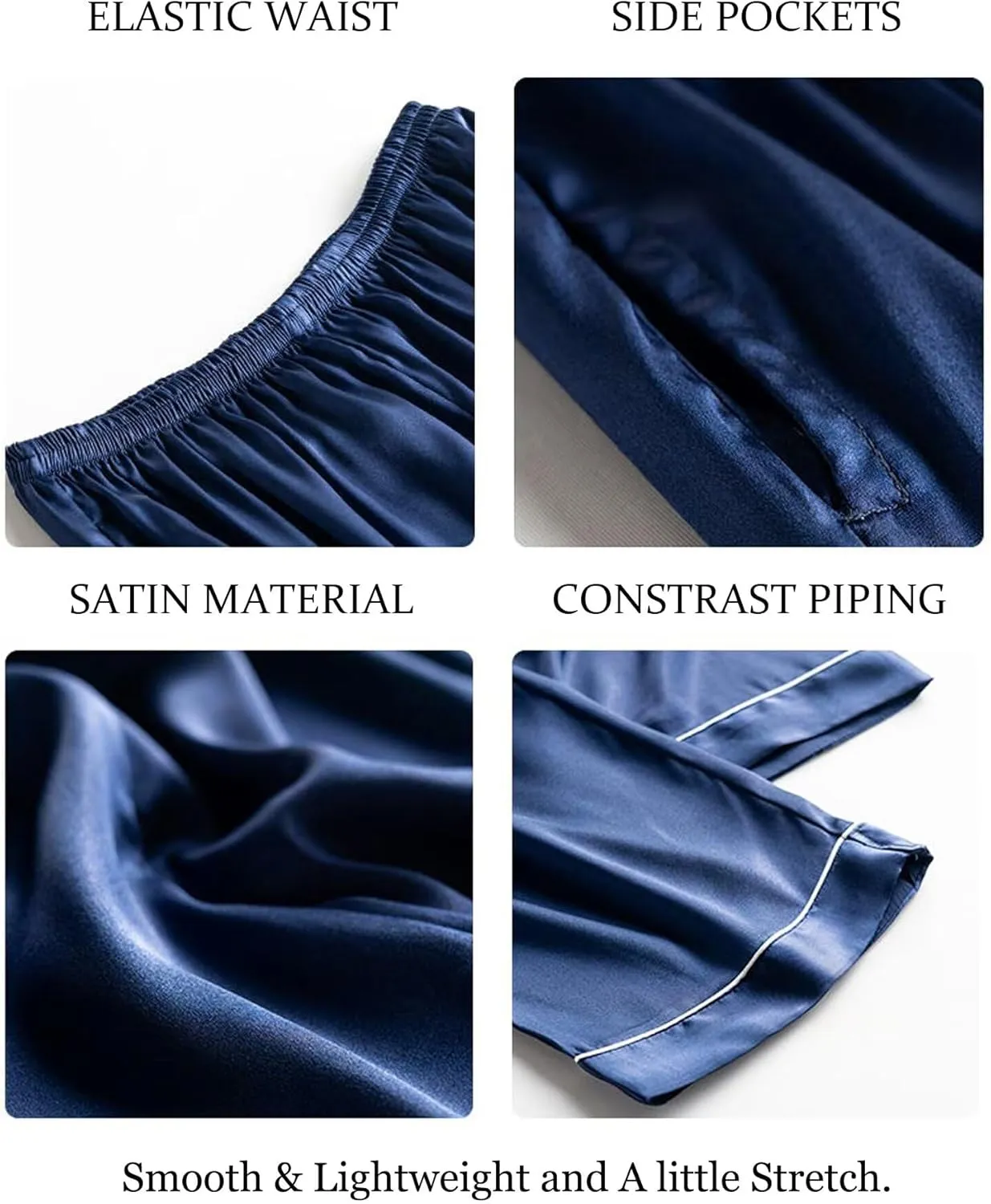 SWOMOG Women's Silk Satin Pants Wide Leg Pajama Bottoms Palazzo Lounge Pants Casual Loose Trousers Pj with Pockets