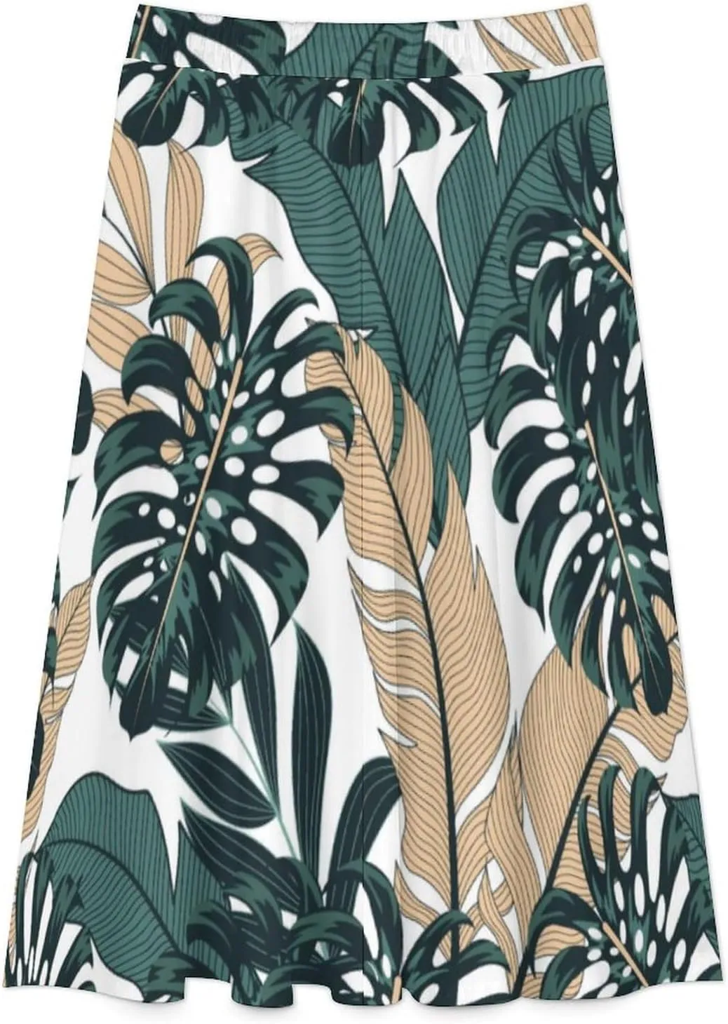 TAIZIYEAH Women's Midi Skirts High Waisted Pleated A-Line Skirts Tropical Plants Long Skirt