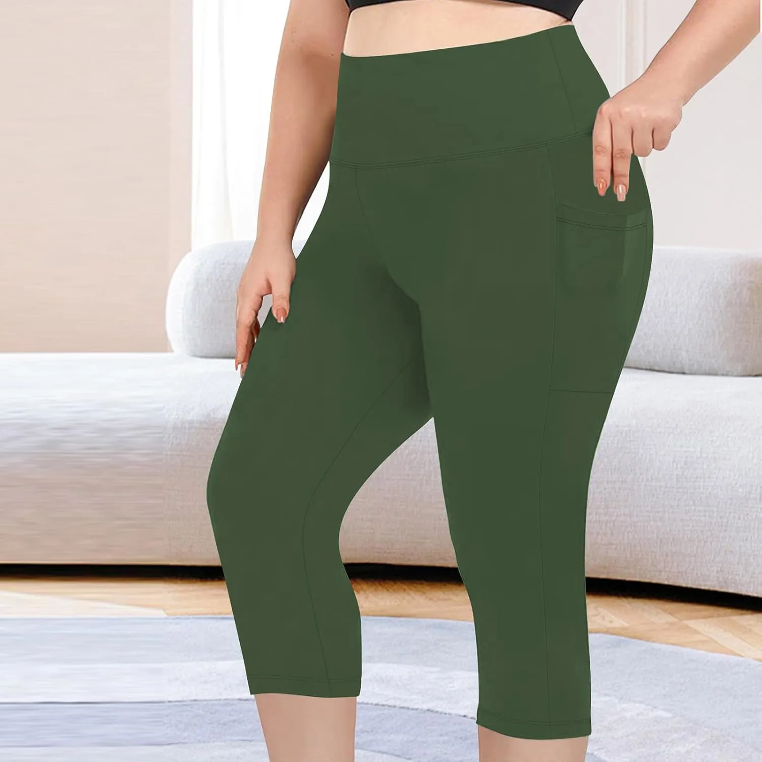 TANGNADE Women Yoga Capri Pants Plus Size Leggings Stretchy High Waist Workout Trouser Workout Pants with Pockets