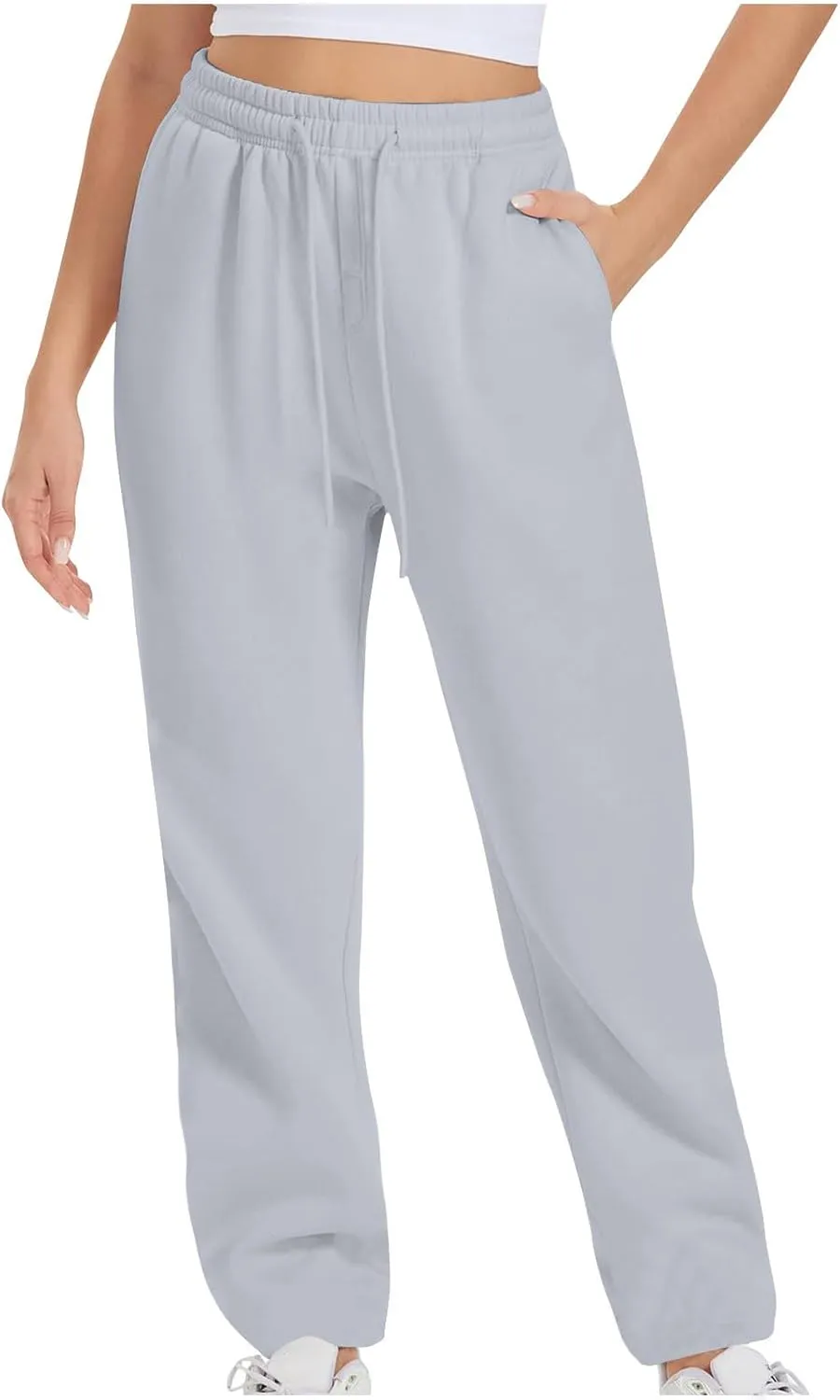 TARIENDY Women's High Waist Pants Casual Solid Color Sports Trousers Elastic-Lace-Up Sweatpants Comfy Long Pant with Pocket