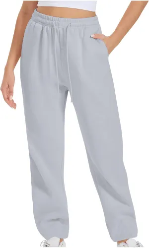 TARIENDY Women's High Waist Pants Casual Solid Color Sports Trousers Elastic-Lace-Up Sweatpants Comfy Long Pant with Pocket