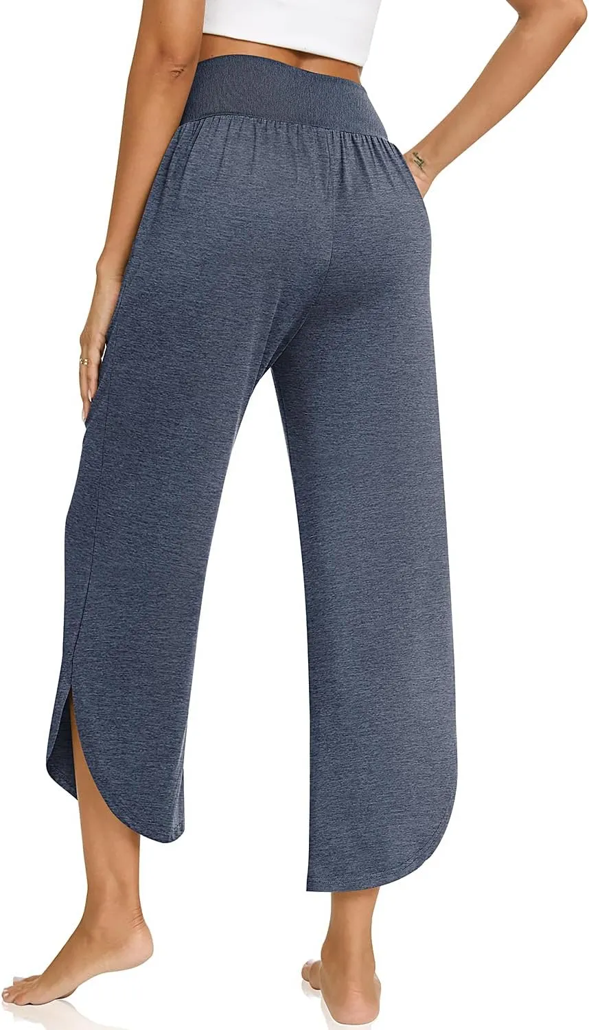 TARSE Wide Leg Pants for Women Cross High Waisted Yoga Pants Casual Lounge Joggers Loose fit Pajama Bottoms with Pockets