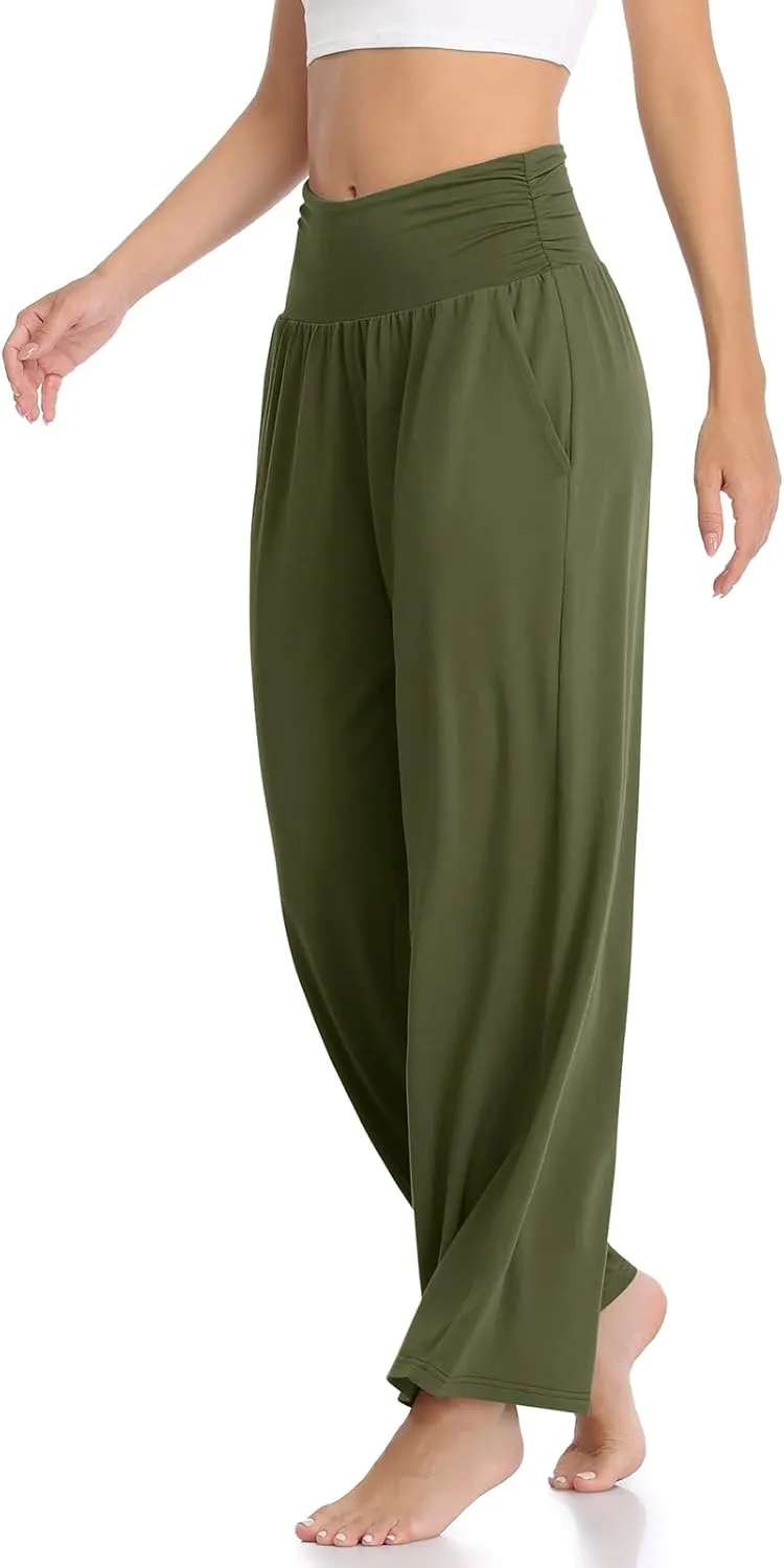 TARSE Womens Wide Leg Pants Casual Loose Yoga Sweatpants Comfy Lounge Pajama Flowy Pants Pockets