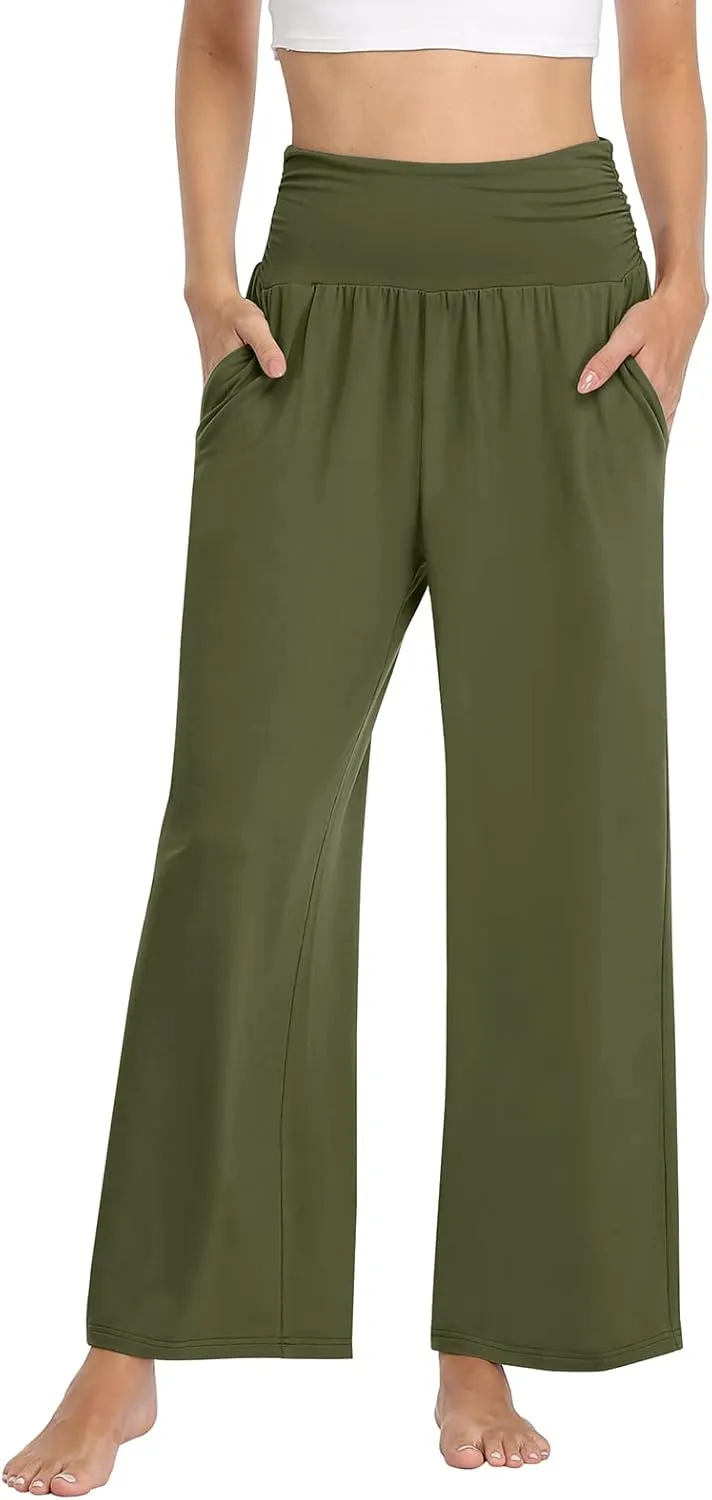 TARSE Womens Wide Leg Pants Casual Loose Yoga Sweatpants Comfy Lounge Pajama Flowy Pants Pockets