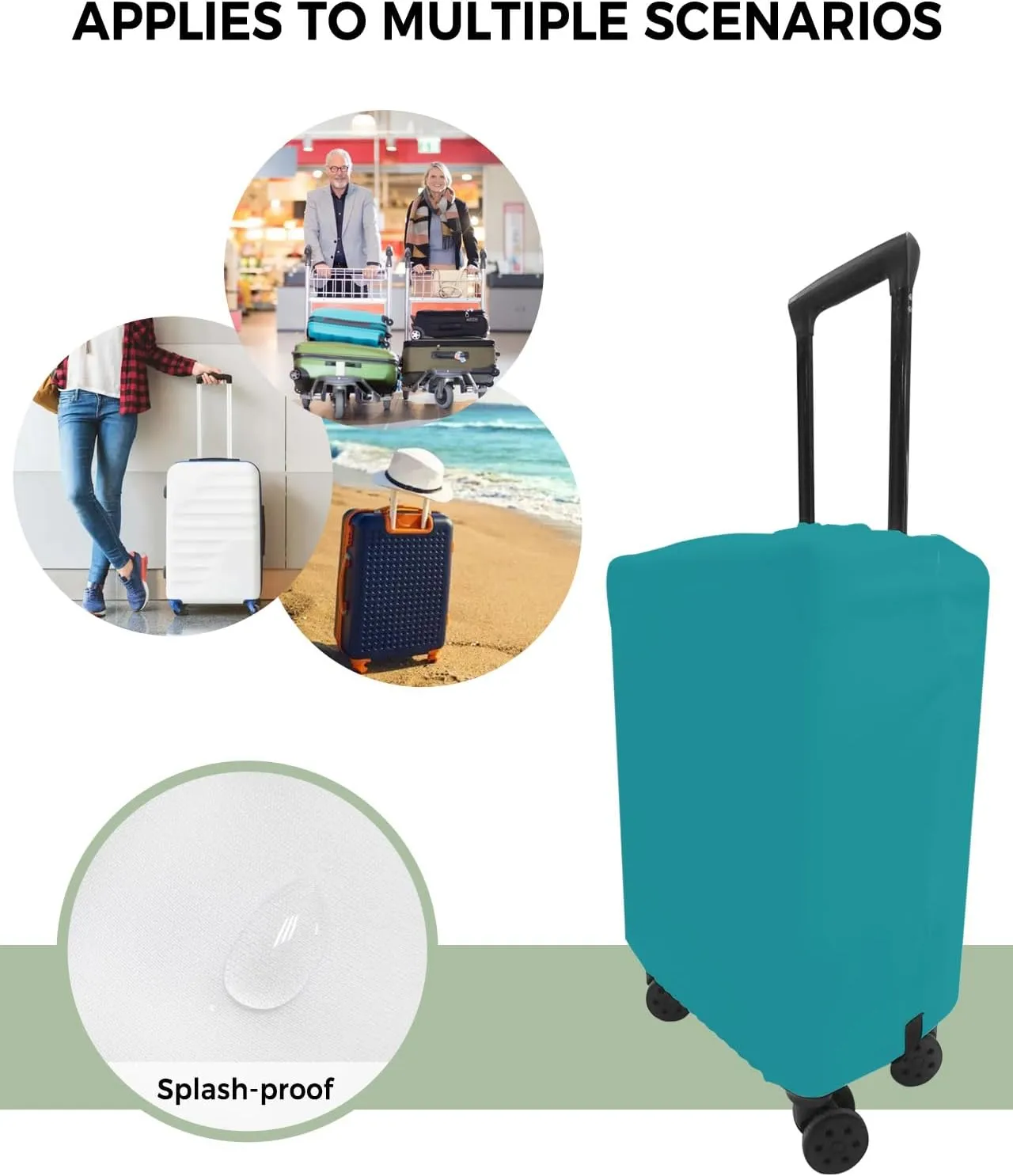 Teal Aqua Travel Luggage Cover, Tropical Ocean Beach Anti-scratch Travel Suitcase Protector Covers, Washable Elastic Baggage Covers Fit 19-21 Inch Carry on Luggage