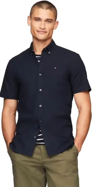Tommy Hilfiger Men's Short Sleeve Regular Fit Stretch Oxford Shirt Collection 2024, Small, White