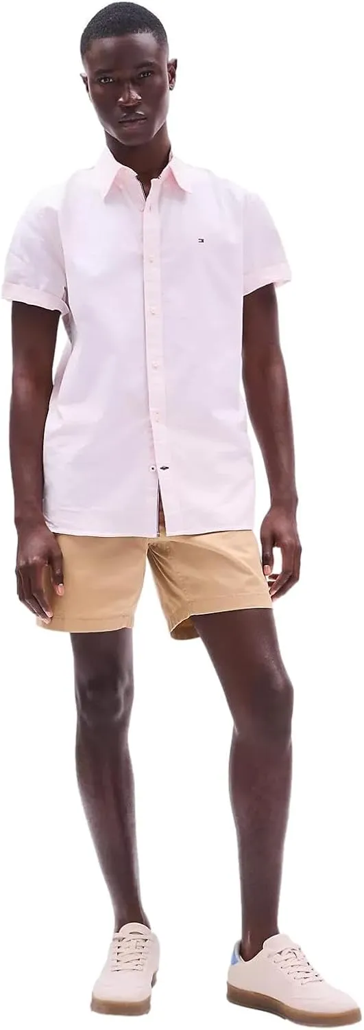 Tommy Hilfiger Men's Short Sleeve Regular Fit Stretch Oxford Shirt Collection 2024, Small, White