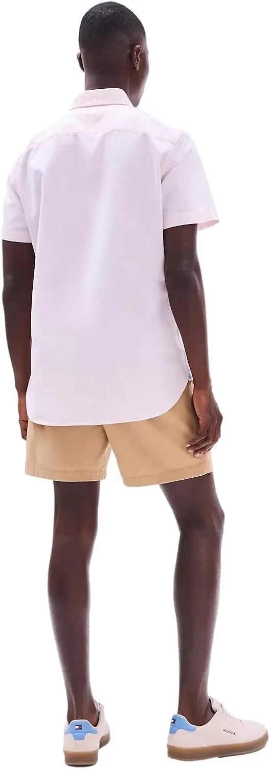 Tommy Hilfiger Men's Short Sleeve Regular Fit Stretch Oxford Shirt Collection 2024, Small, White