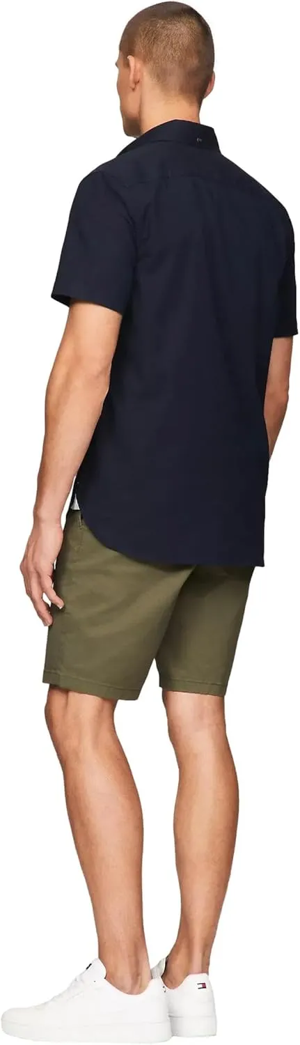 Tommy Hilfiger Men's Short Sleeve Regular Fit Stretch Oxford Shirt Collection 2024, Small, White