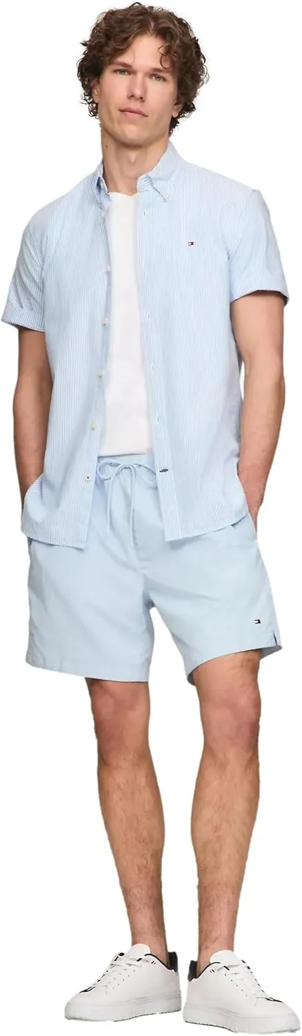 Tommy Hilfiger Men's Short Sleeve Regular Fit Stretch Oxford Shirt Collection 2024, Small, White