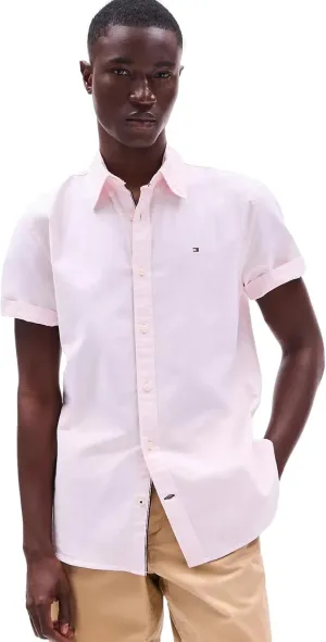 Tommy Hilfiger Men's Short Sleeve Regular Fit Stretch Oxford Shirt Collection 2024, Small, White