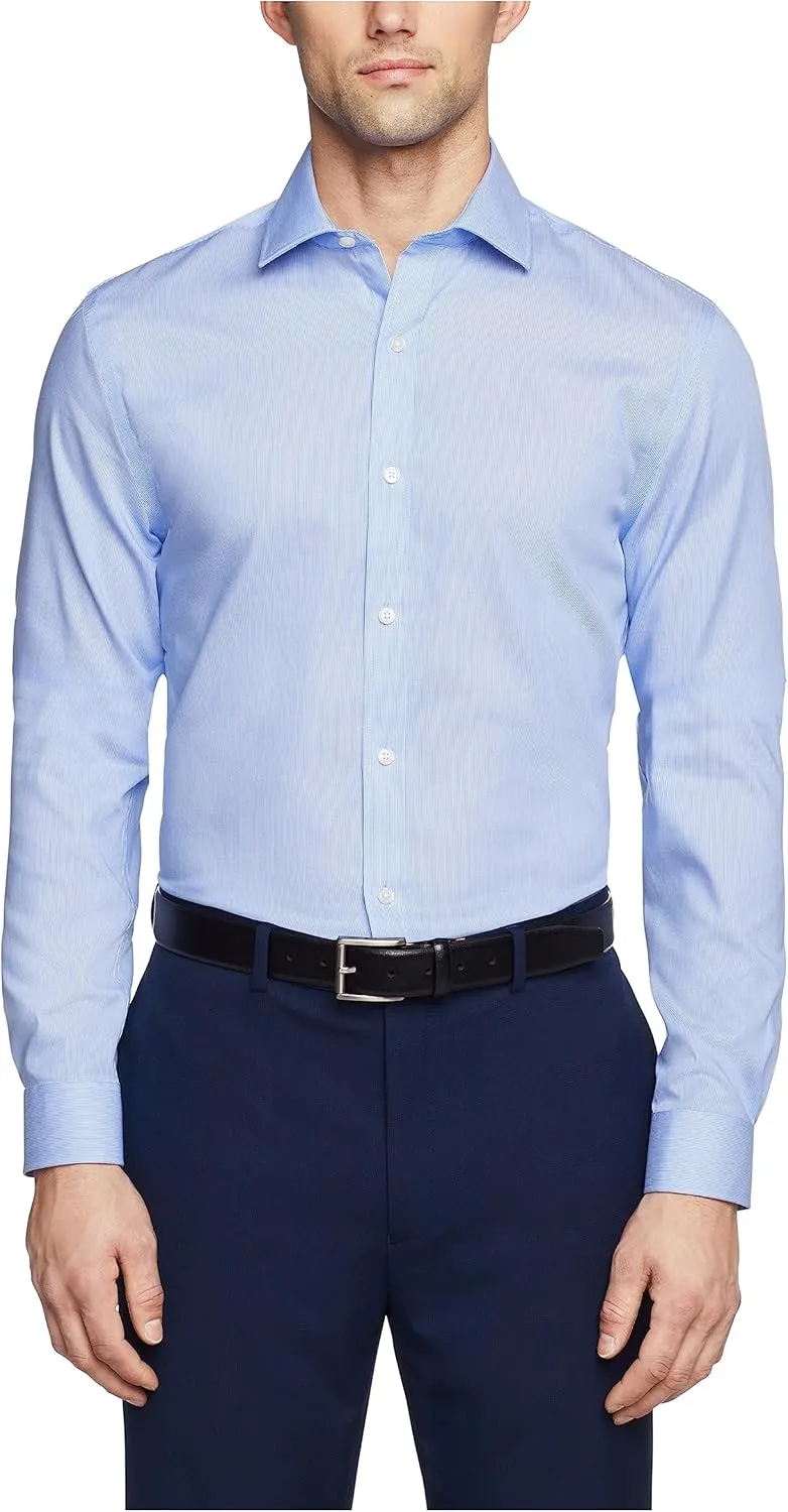 Tommy Hilfiger Men's Slim Fit Non Iron Stripe, Mist, 16/32-33