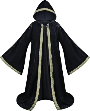 TOONRAIN Velvet Wizard Hooded Robe for Adult, Medieval Cape Renaissance Cloak for Men Women Halloween Costume