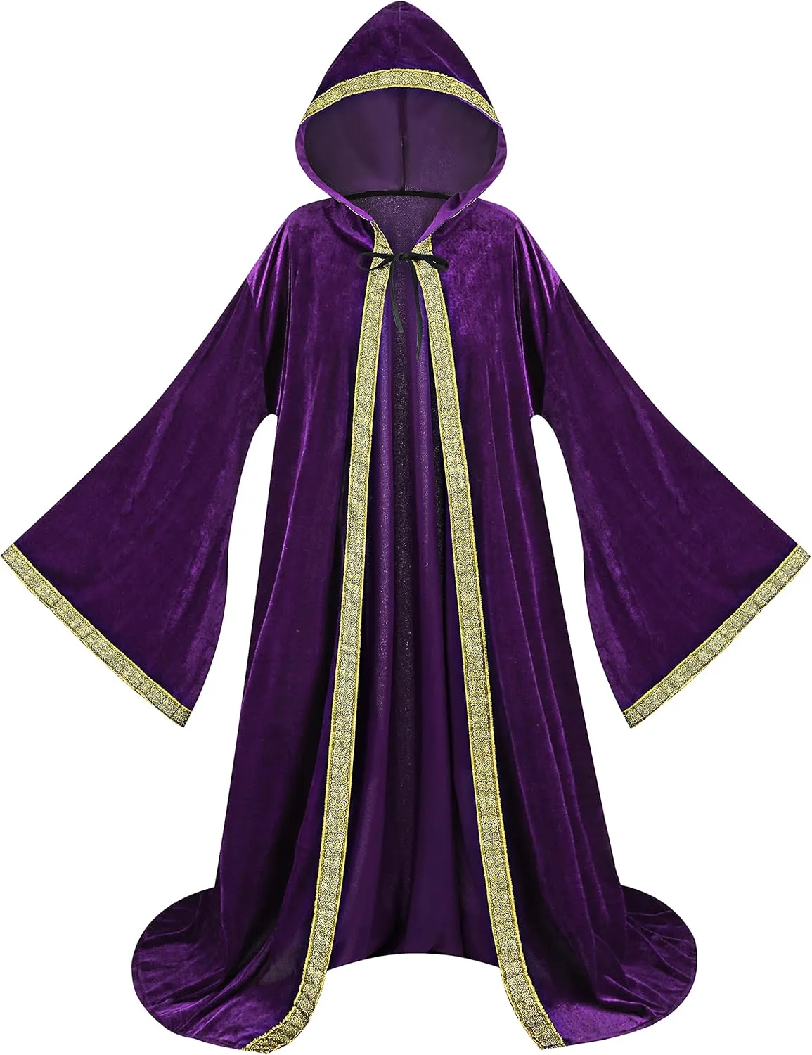 TOONRAIN Velvet Wizard Hooded Robe for Adult, Medieval Cape Renaissance Cloak for Men Women Halloween Costume