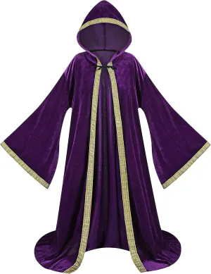TOONRAIN Velvet Wizard Hooded Robe for Adult, Medieval Cape Renaissance Cloak for Men Women Halloween Costume