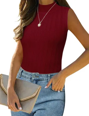 Totatuit Women Sleeveless Turtlenecks Mock Neck Tank Tops Ribbed Knit Slim Fitted Sweater Vest