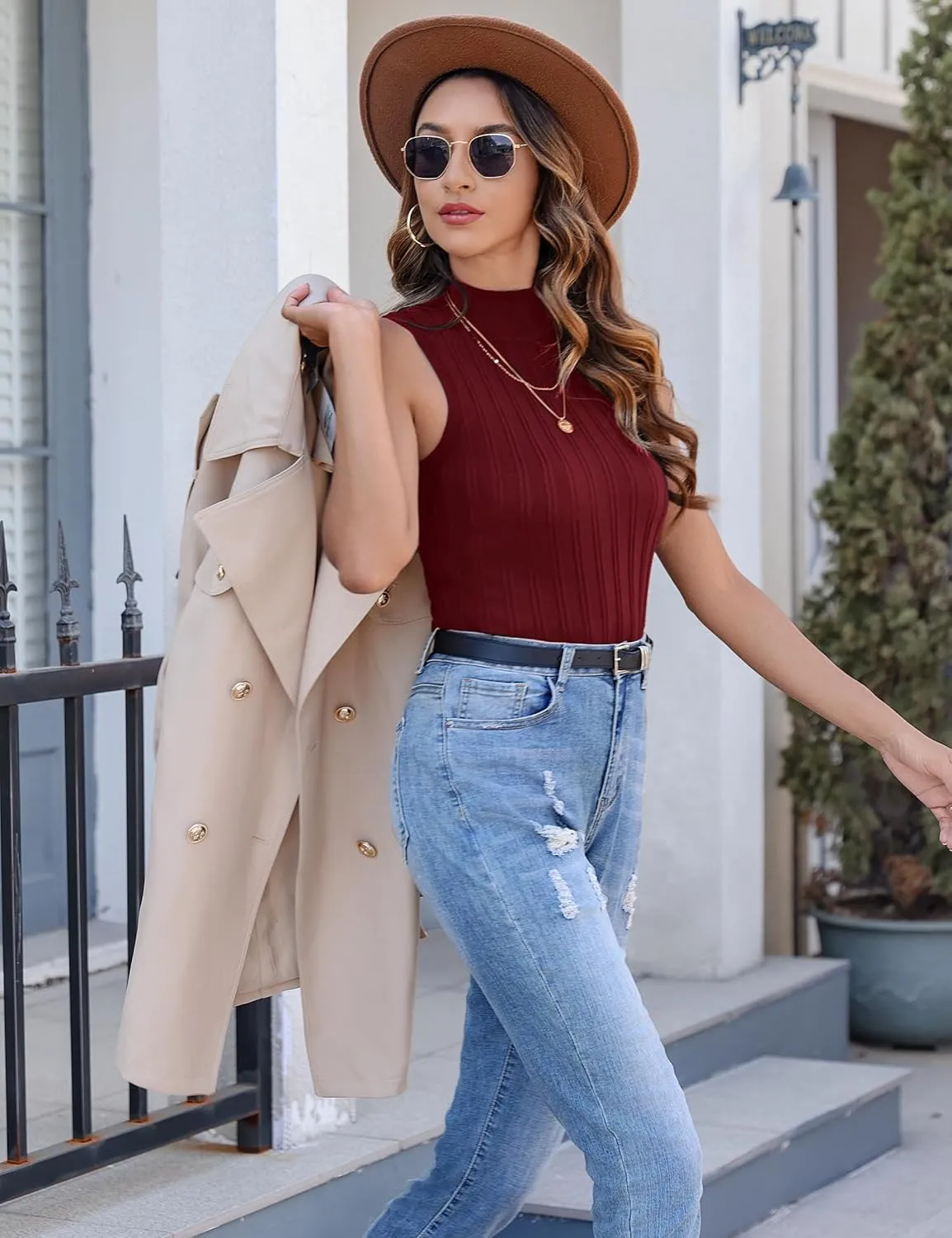 Totatuit Women Sleeveless Turtlenecks Mock Neck Tank Tops Ribbed Knit Slim Fitted Sweater Vest