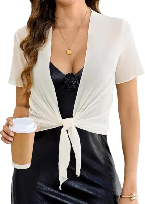 Totatuit Women's Y2K Tie Front Shrugs Sheer Bolero Cropped Cardigan Short Sleeve Lightweight Tops