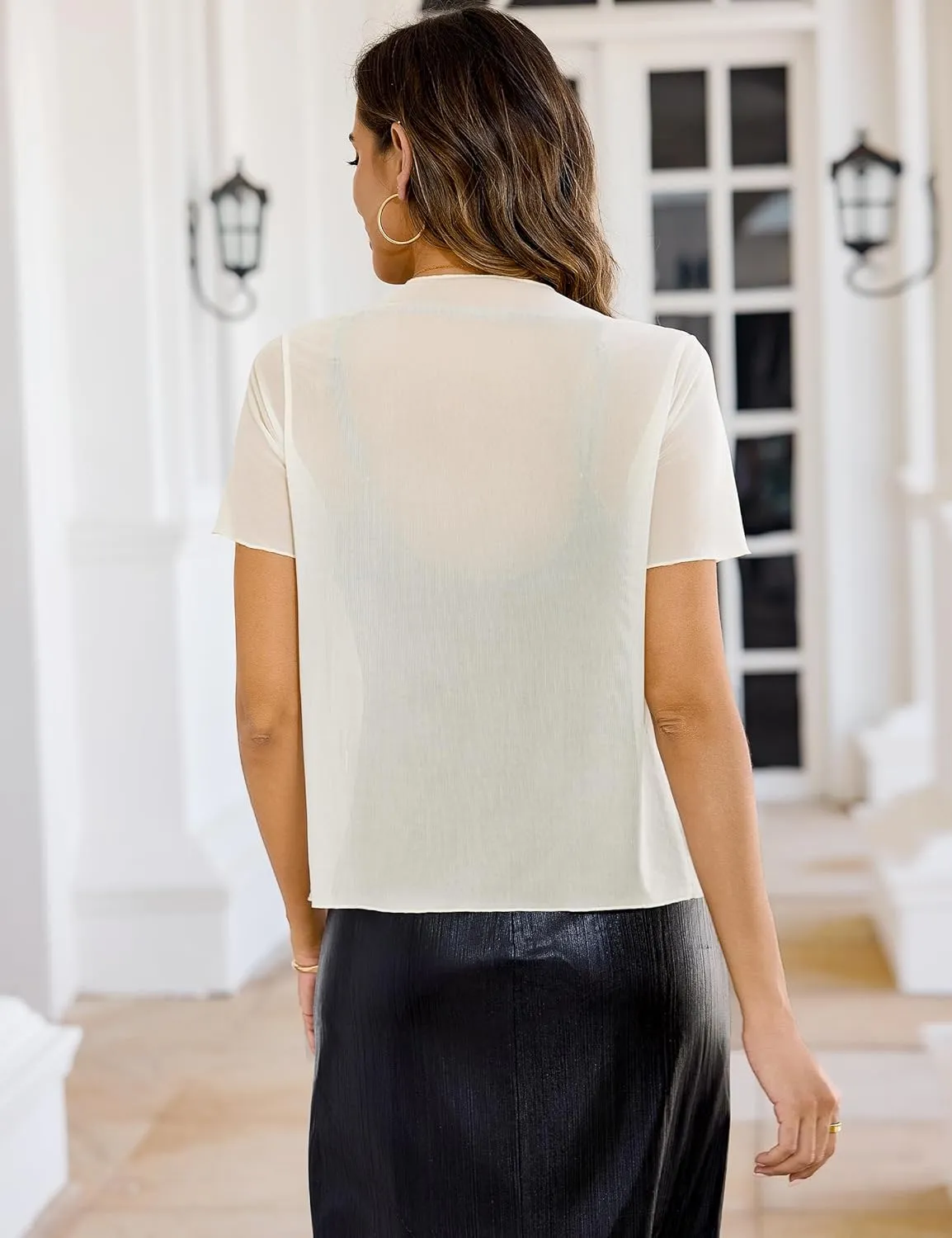 Totatuit Women's Y2K Tie Front Shrugs Sheer Bolero Cropped Cardigan Short Sleeve Lightweight Tops
