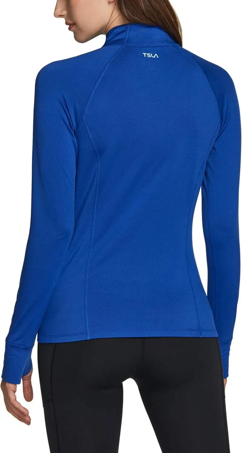 TSLA Women's 1/2 Zip Thermal Pullover Shirts, Lightweight Slim Fit Athletic Fleece Lining Winter Running Sweatshirt