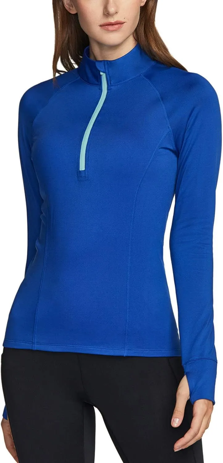 TSLA Women's 1/2 Zip Thermal Pullover Shirts, Lightweight Slim Fit Athletic Fleece Lining Winter Running Sweatshirt