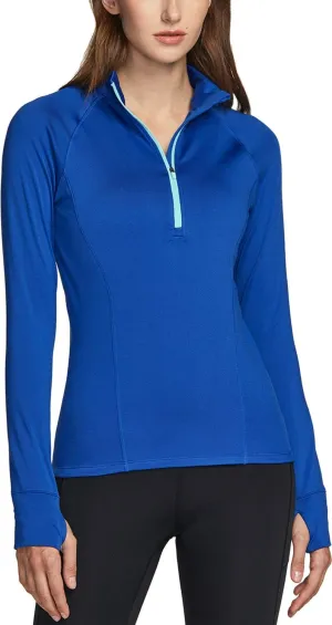 TSLA Women's 1/2 Zip Thermal Pullover Shirts, Lightweight Slim Fit Athletic Fleece Lining Winter Running Sweatshirt