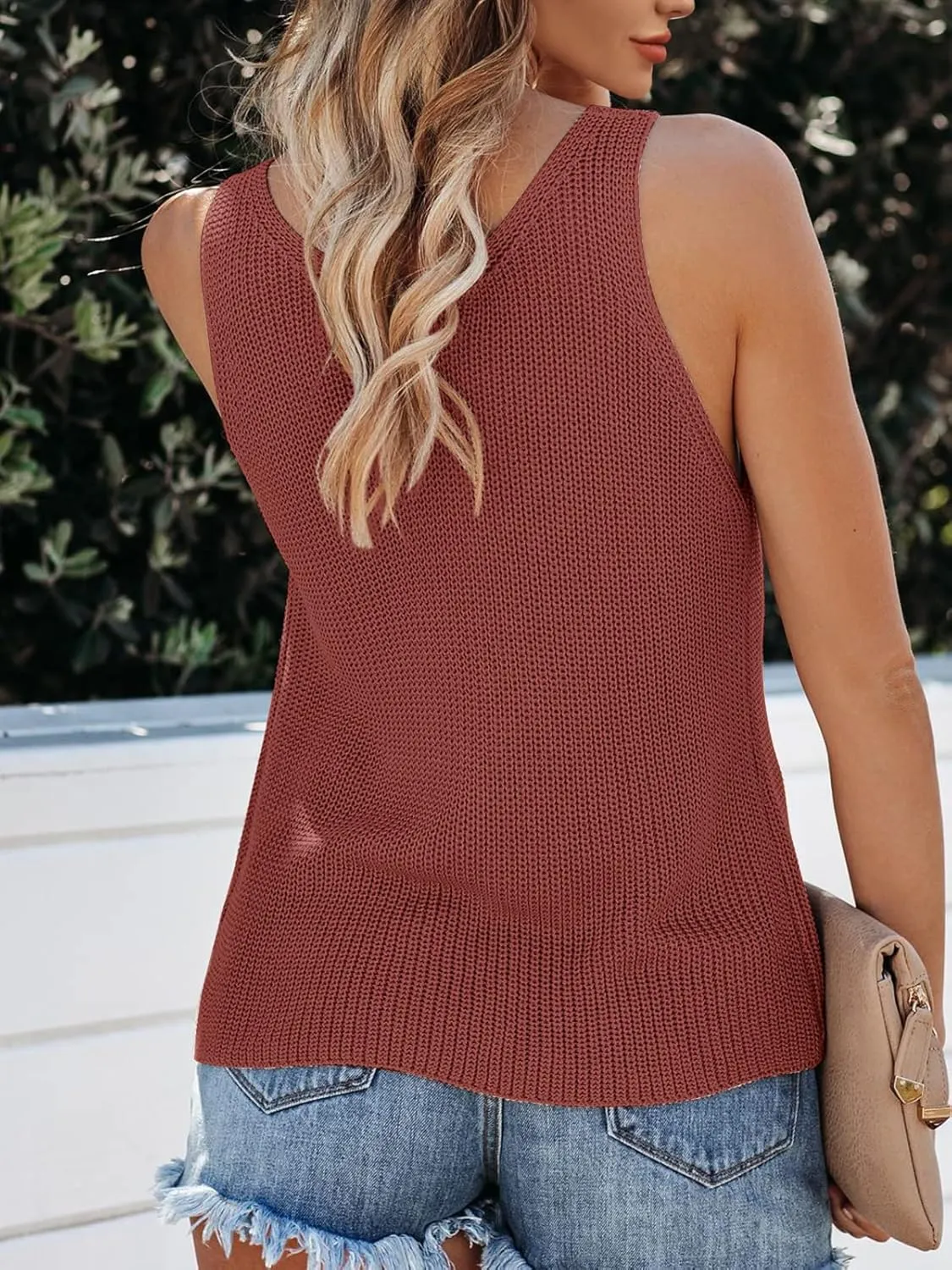 Tutorutor Womens Summer Sleeveless V Neck Sweater Vest Fall Knitted Loose Cami Tank Tops