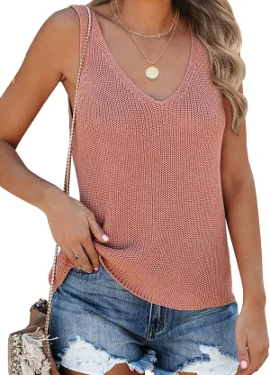 Tutorutor Womens Summer Sleeveless V Neck Sweater Vest Fall Knitted Loose Cami Tank Tops