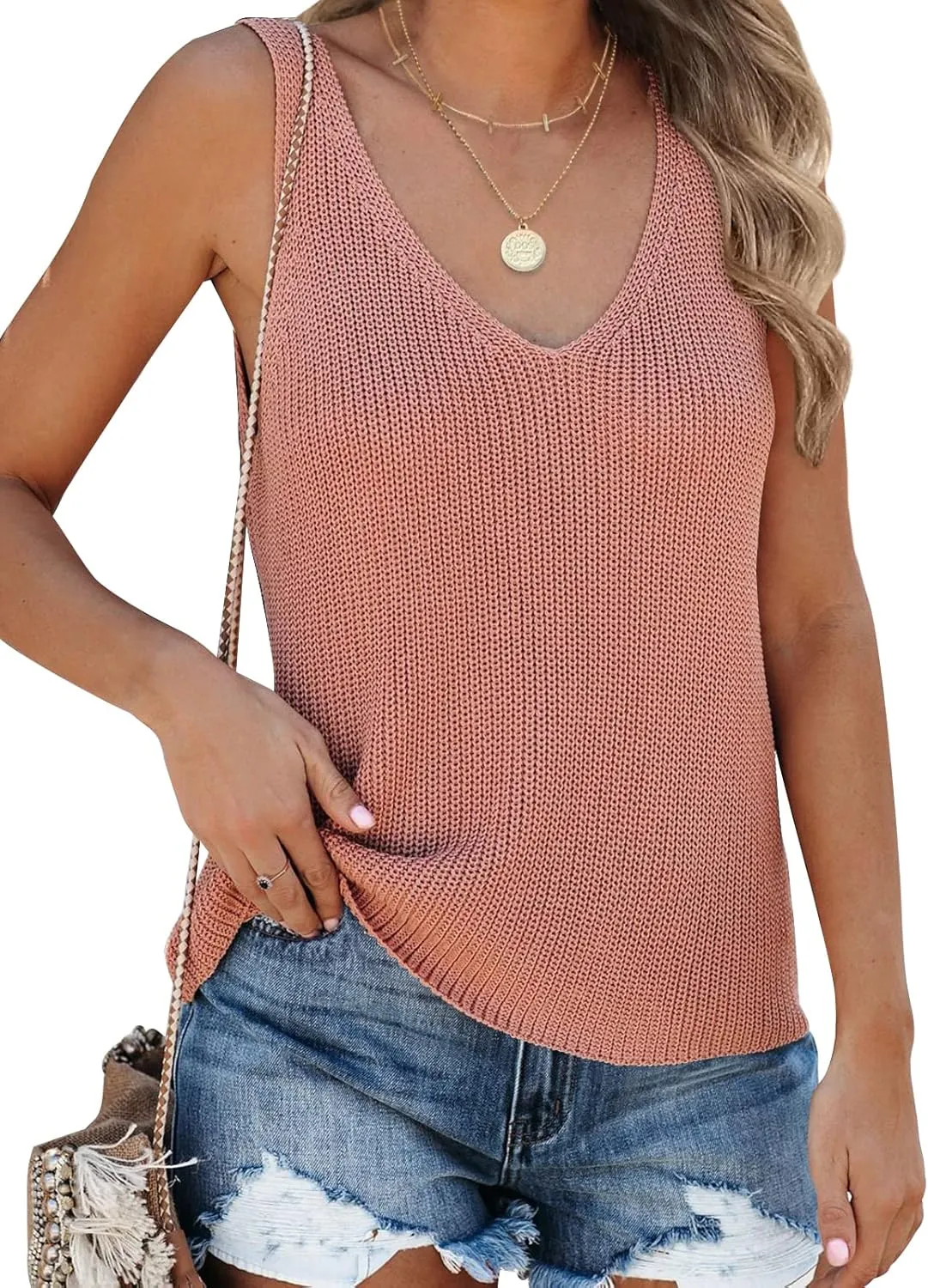 Tutorutor Womens Summer Sleeveless V Neck Sweater Vest Fall Knitted Loose Cami Tank Tops