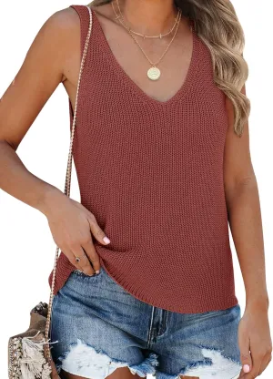 Tutorutor Womens Summer Sleeveless V Neck Sweater Vest Fall Knitted Loose Cami Tank Tops