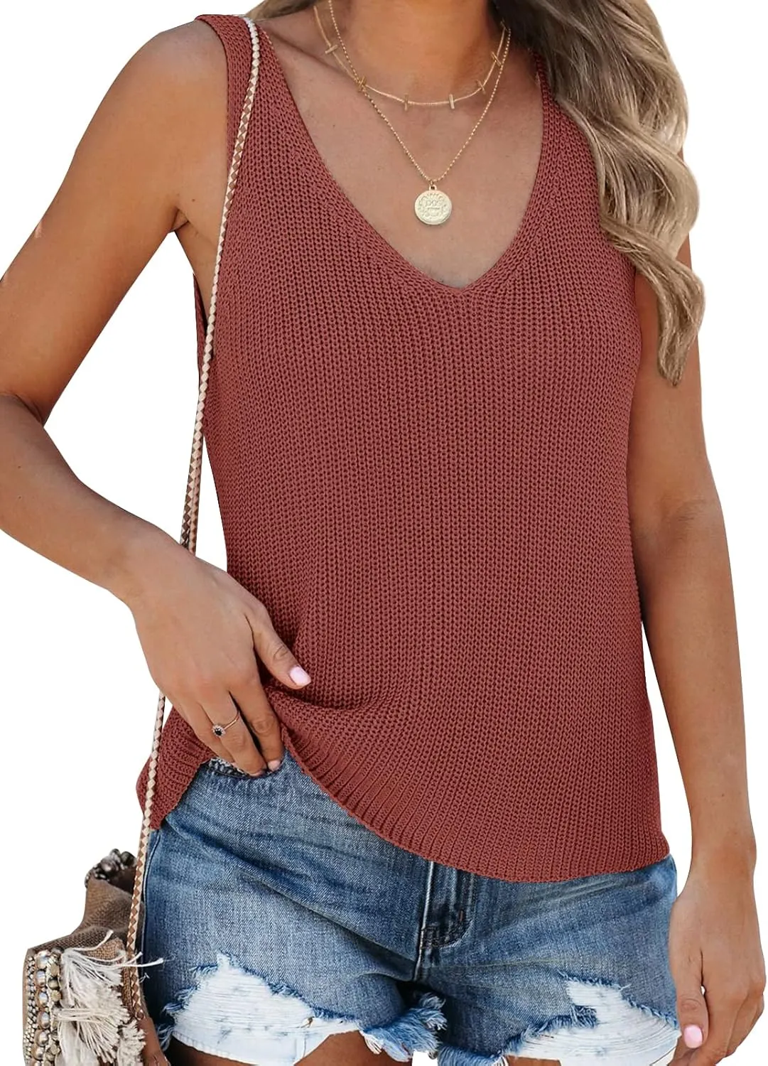 Tutorutor Womens Summer Sleeveless V Neck Sweater Vest Fall Knitted Loose Cami Tank Tops