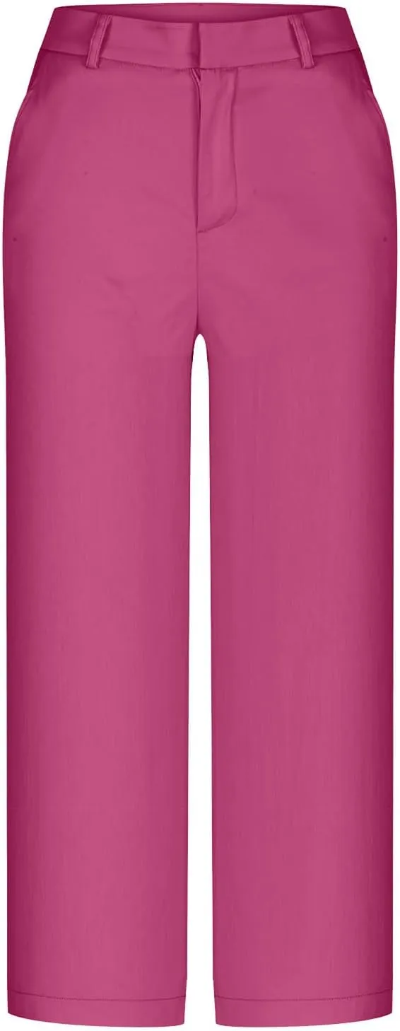 Twill Capri Pants for Women Casual Oversized Dress Pants High Waist Straight Leg Capris Dressy Office Cropped Trousers