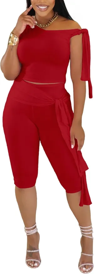 Two Piece Sets for Women Summer Outfits Off The Shoulder Tops Pants Sets Sexy Jumpsuits Vacation Outfits Matching Sets