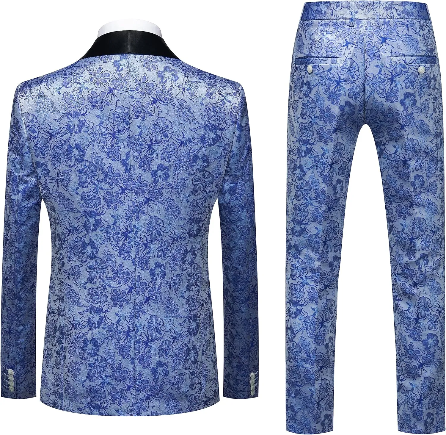 UNINUKOO Mens Slim Fit Suit 3 Piece 1 Button Paisley Prom Floral Wedding Tuxedo for Men