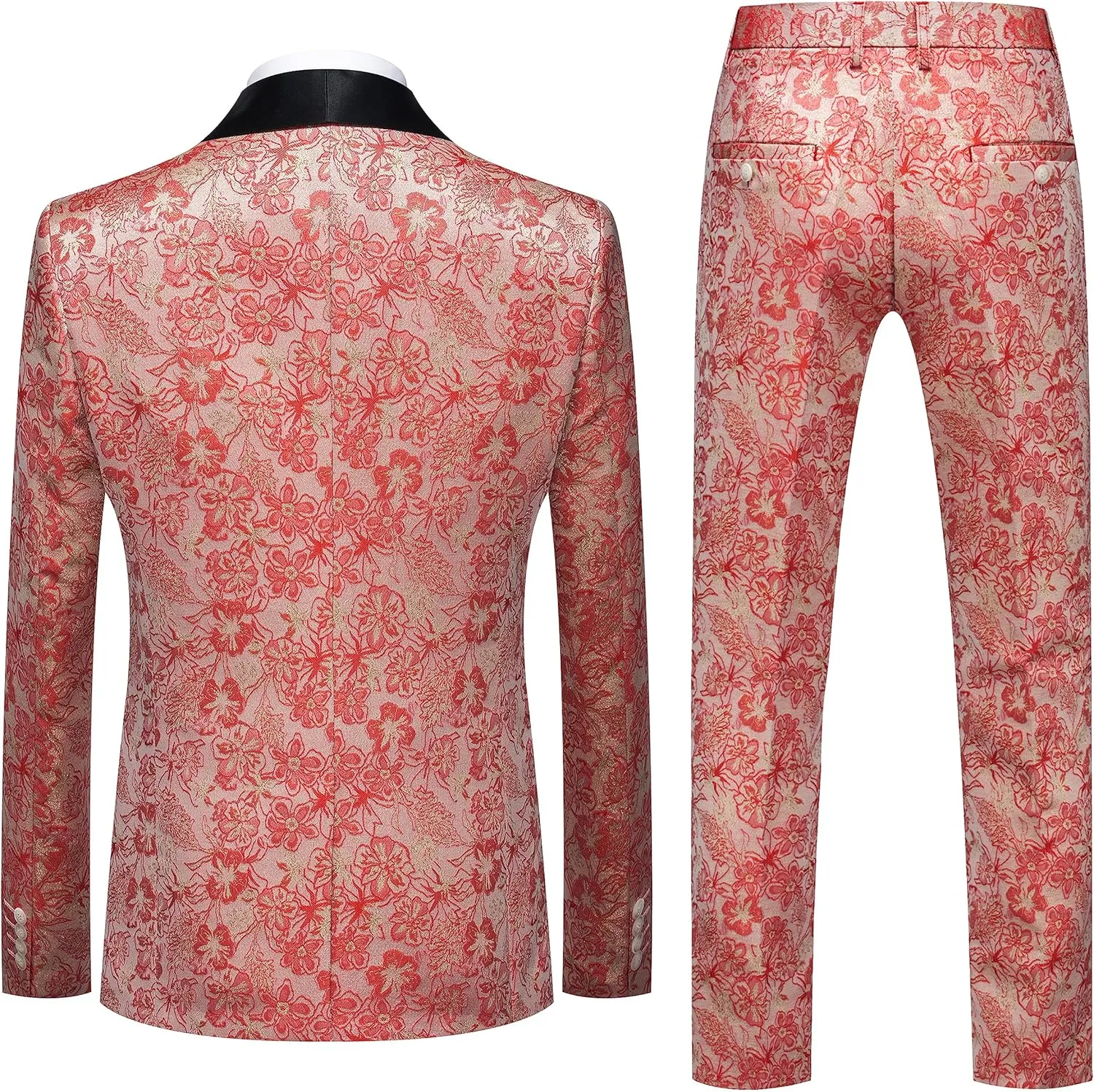 UNINUKOO Mens Slim Fit Suit 3 Piece 1 Button Paisley Prom Floral Wedding Tuxedo for Men