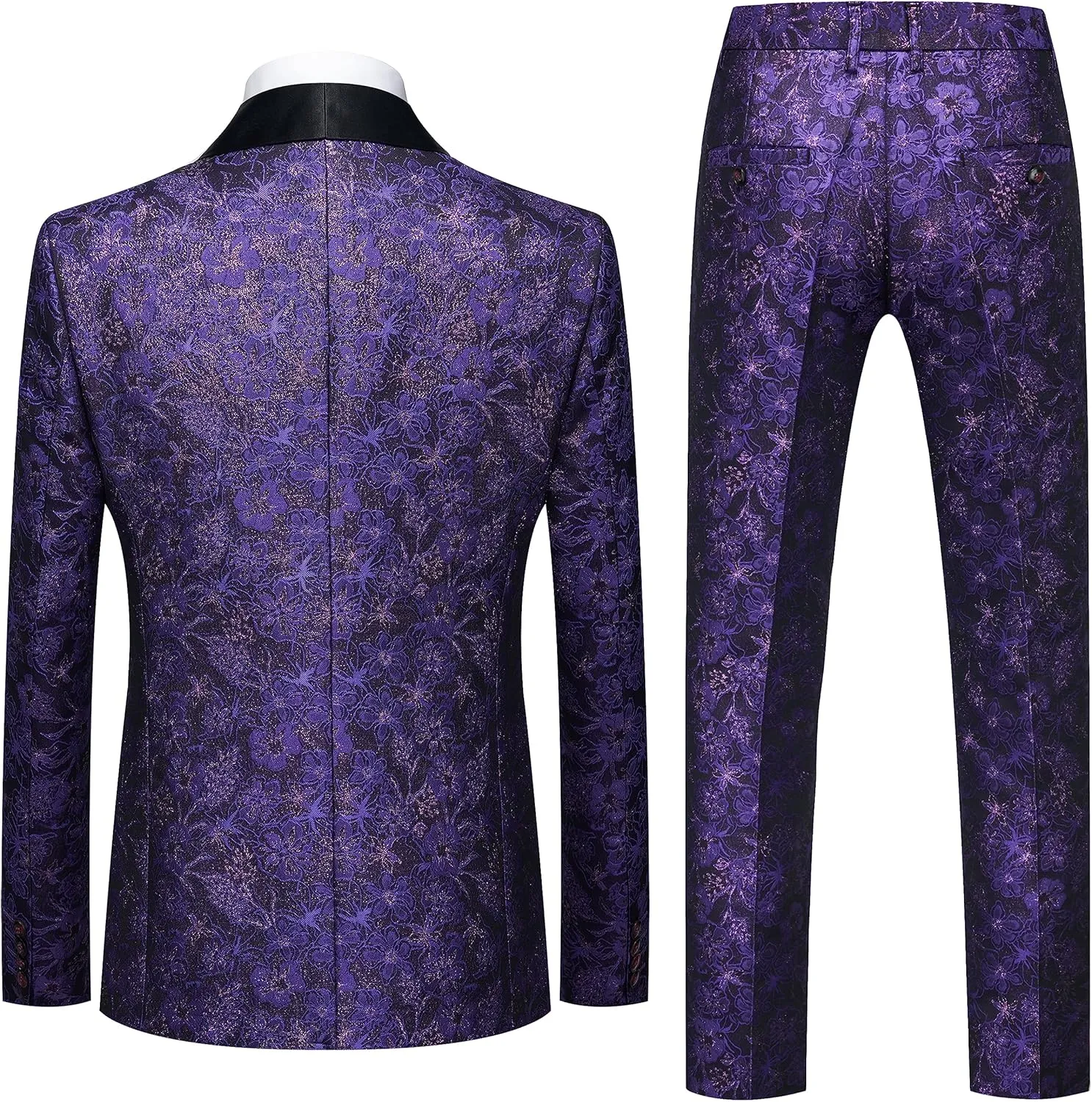 UNINUKOO Mens Slim Fit Suit 3 Piece 1 Button Paisley Prom Floral Wedding Tuxedo for Men