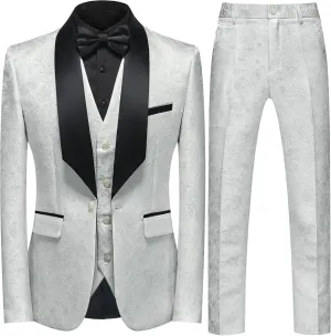 UNINUKOO Mens Slim Fit Suit 3 Piece 1 Button Paisley Prom Floral Wedding Tuxedo for Men
