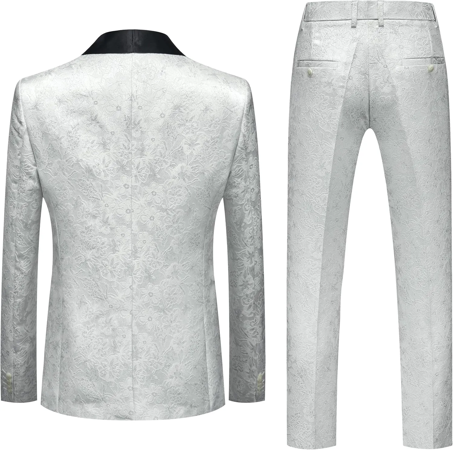 UNINUKOO Mens Slim Fit Suit 3 Piece 1 Button Paisley Prom Floral Wedding Tuxedo for Men