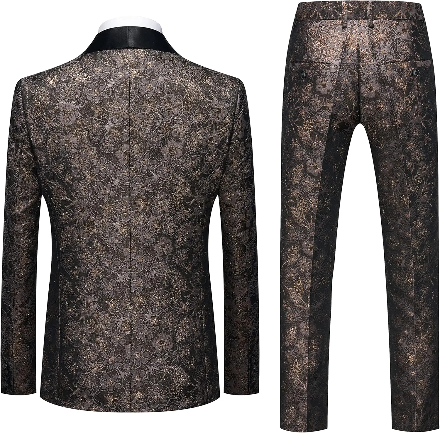 UNINUKOO Mens Slim Fit Suit 3 Piece 1 Button Paisley Prom Floral Wedding Tuxedo for Men
