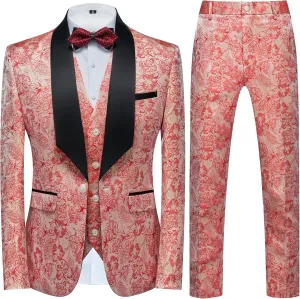 UNINUKOO Mens Slim Fit Suit 3 Piece 1 Button Paisley Prom Floral Wedding Tuxedo for Men