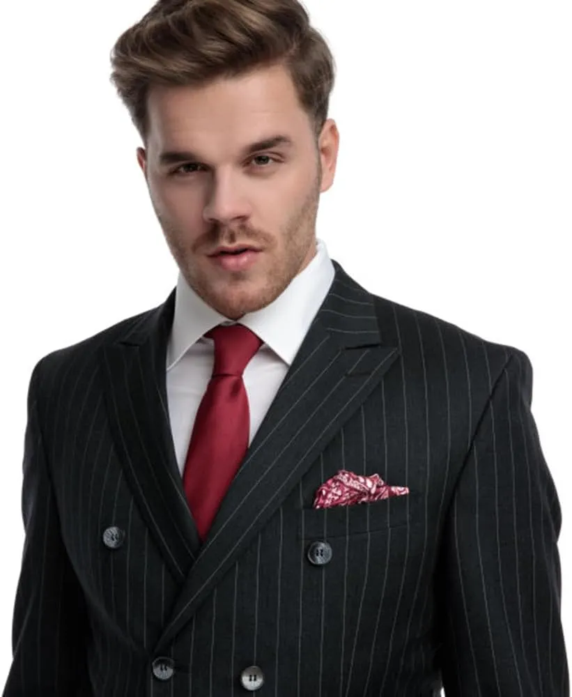 UNINUKOO Men's Suits 2 Piece Pinstripe Double Breasted Tuxedo Suit for Men Slim Fit Formal Dress Blazer Jacket Pants