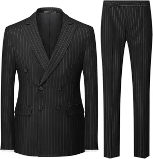 UNINUKOO Men's Suits 2 Piece Pinstripe Double Breasted Tuxedo Suit for Men Slim Fit Formal Dress Blazer Jacket Pants