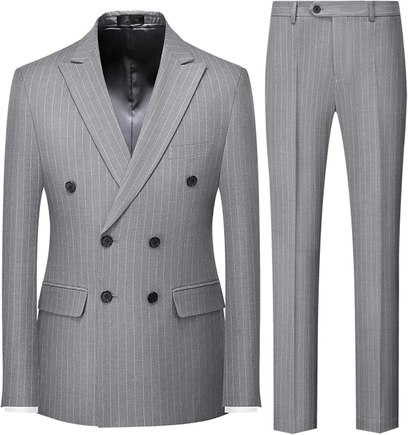 UNINUKOO Men's Suits 2 Piece Pinstripe Double Breasted Tuxedo Suit for Men Slim Fit Formal Dress Blazer Jacket Pants
