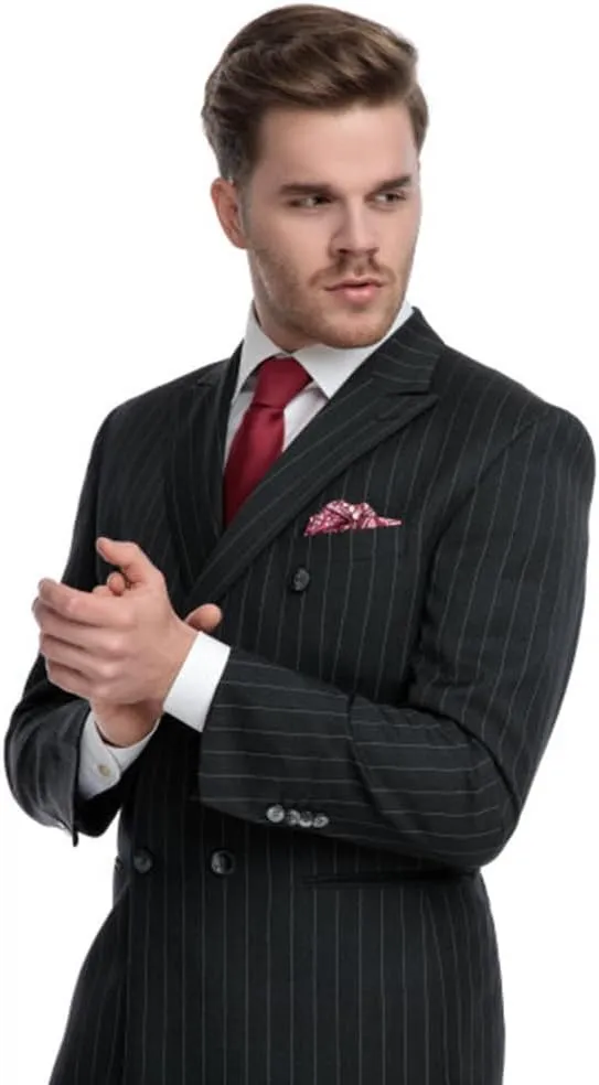 UNINUKOO Men's Suits 2 Piece Pinstripe Double Breasted Tuxedo Suit for Men Slim Fit Formal Dress Blazer Jacket Pants