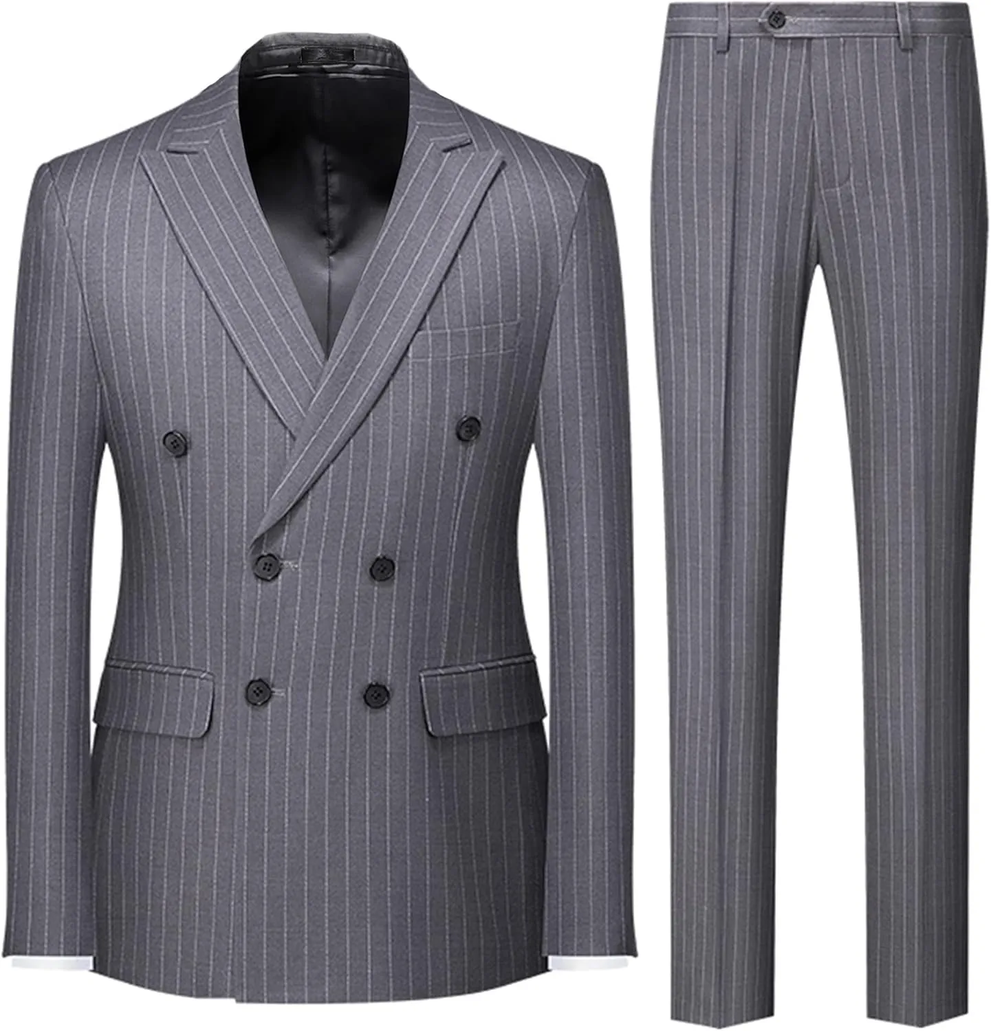 UNINUKOO Men's Suits 2 Piece Pinstripe Double Breasted Tuxedo Suit for Men Slim Fit Formal Dress Blazer Jacket Pants