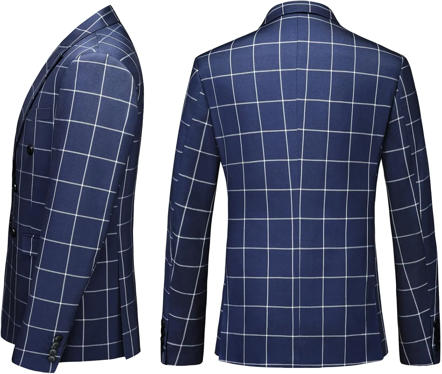 UNINUKOO Men's Suits 2 Piece Plaid Double Breasted Slim Fit Checkered Wedding Casual Homecoming Tuxedo Jacket Dress Pants Set