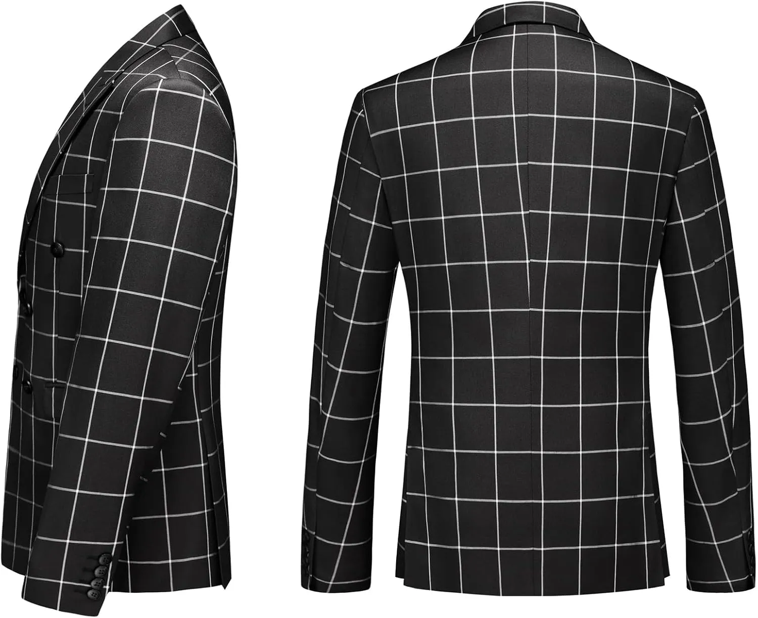 UNINUKOO Men's Suits 2 Piece Plaid Double Breasted Slim Fit Checkered Wedding Casual Homecoming Tuxedo Jacket Dress Pants Set